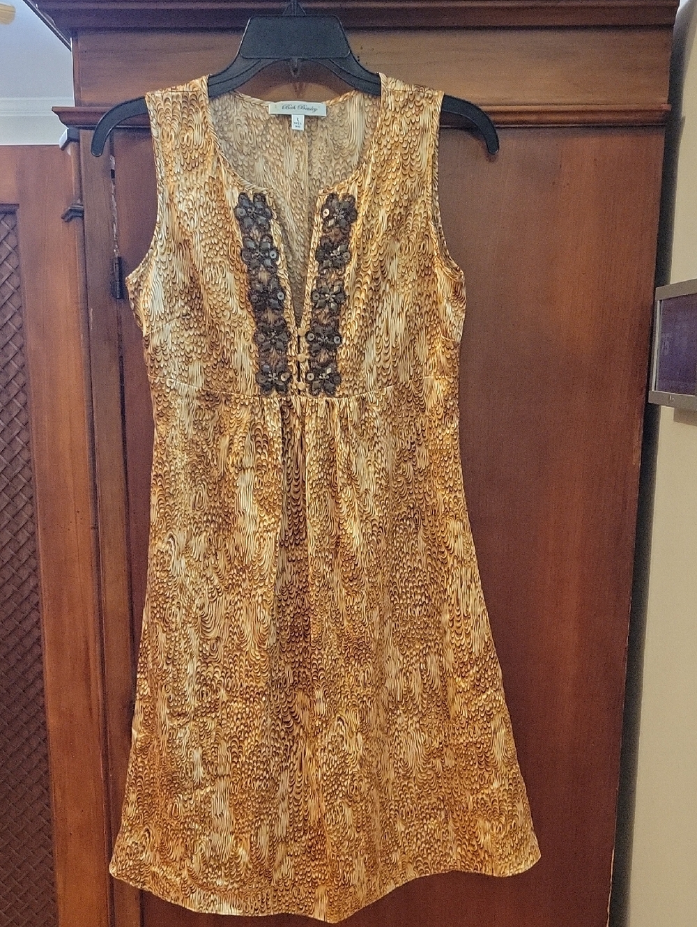 Beth Bowley | 100% Silk Animal Print Dress with Beaded V-Neckline - Size 2